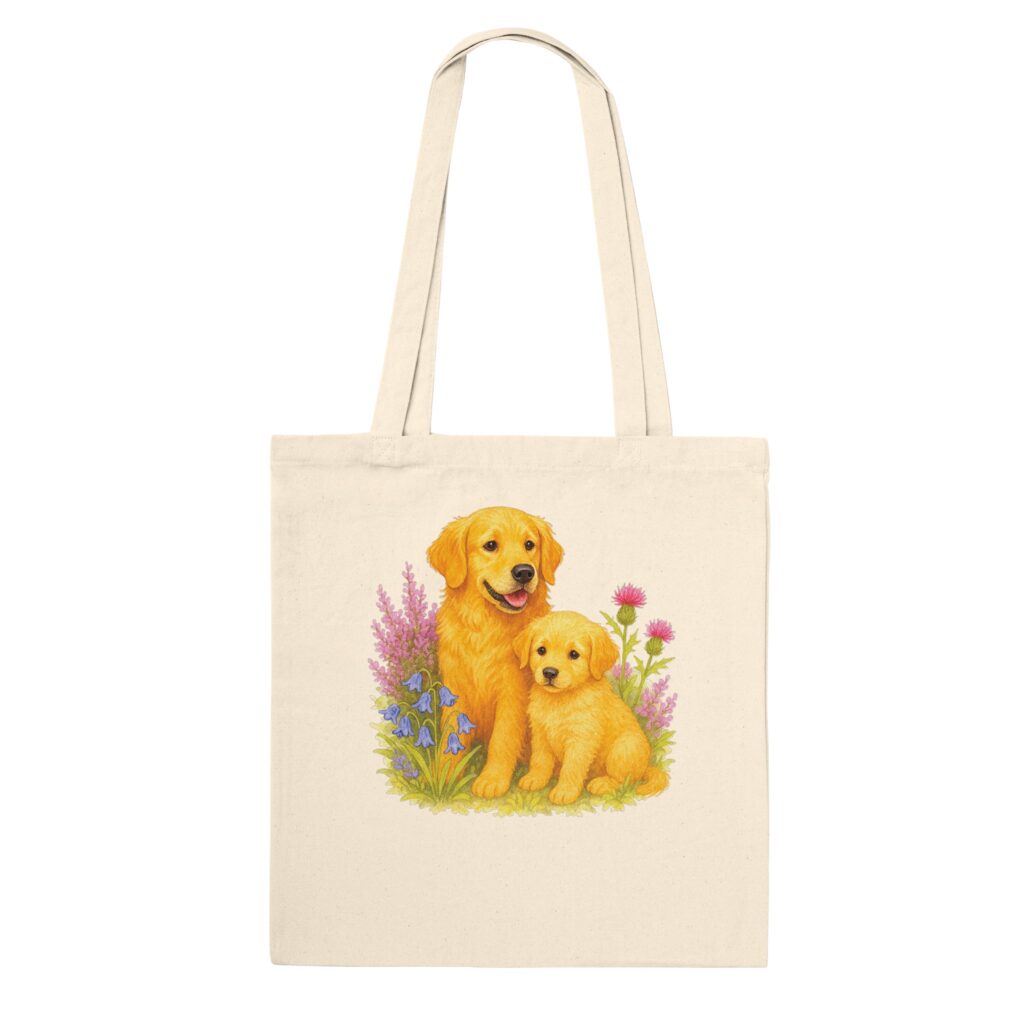 Golden Retriever & Puppy Wildflower Tote Bag – Eco-Friendly 100% Cotton Canvas Bag