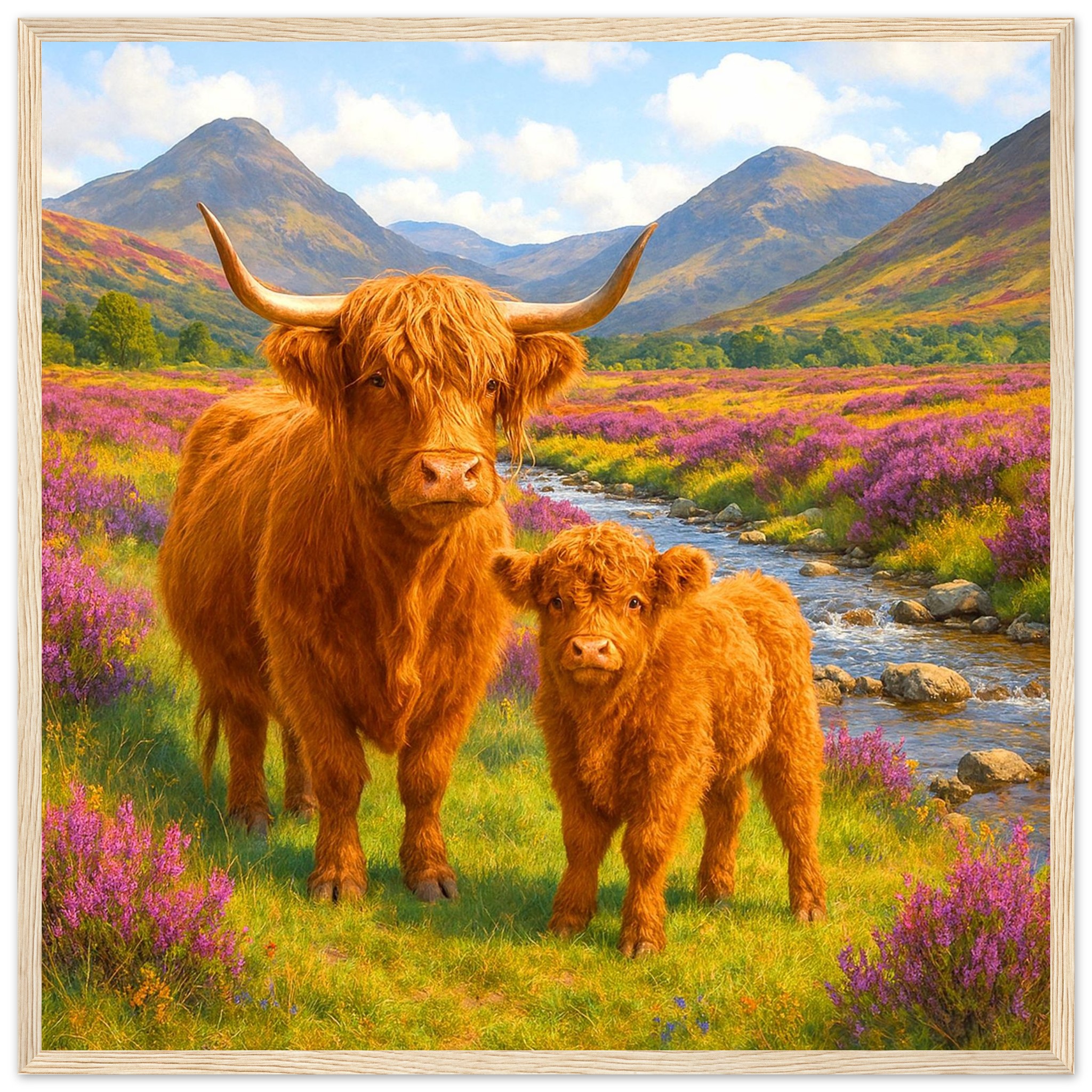 Highland Cow and Calf Framed Poster