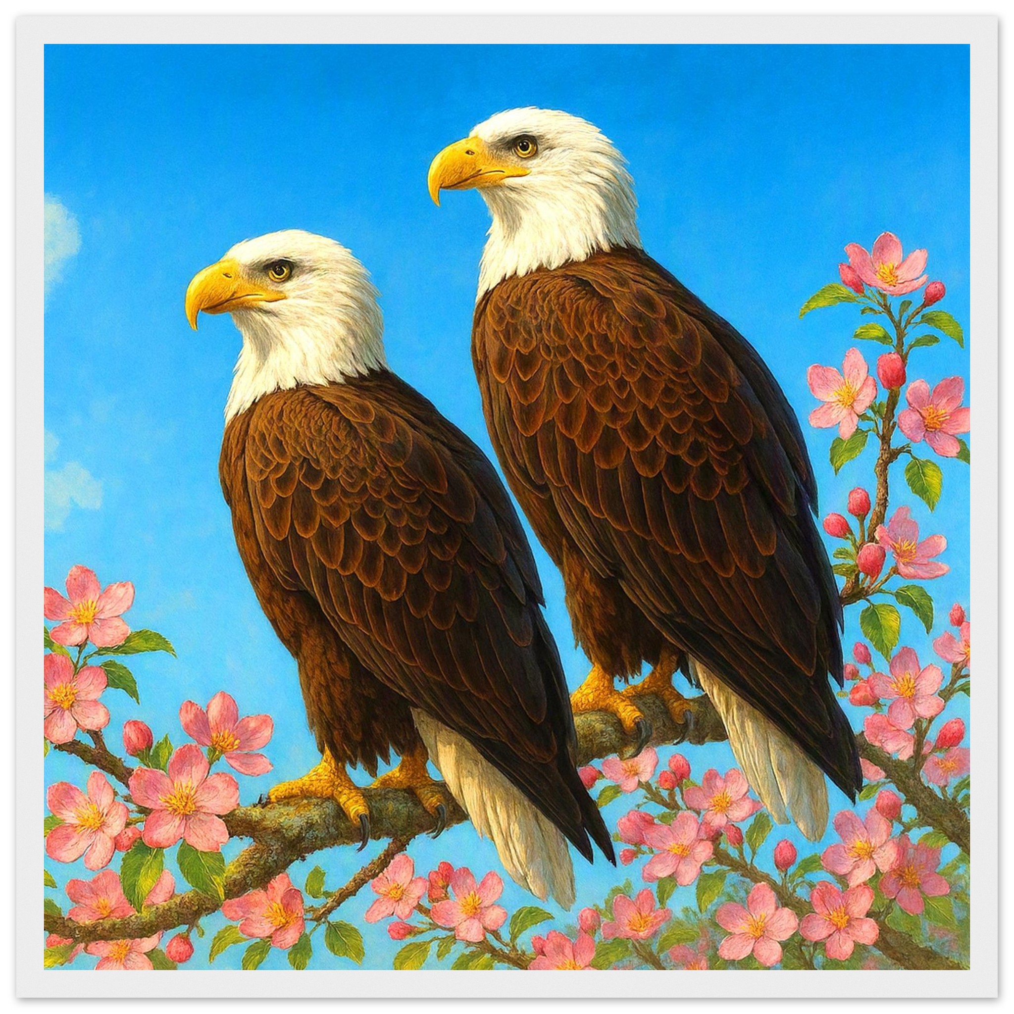 Two Eagles on Flowering Branch Framed Poster
