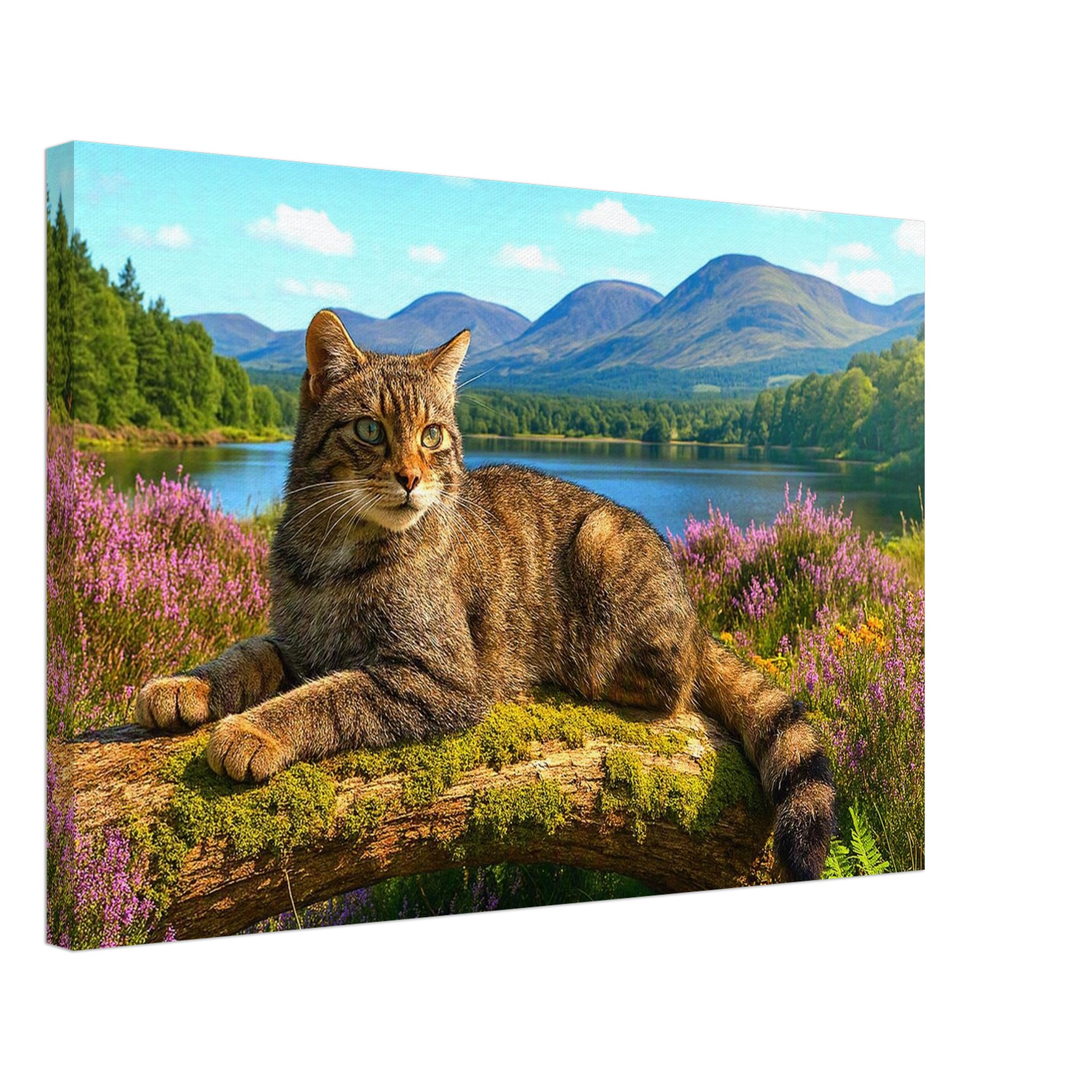 Wildcat on Mossy Log Canvas Print